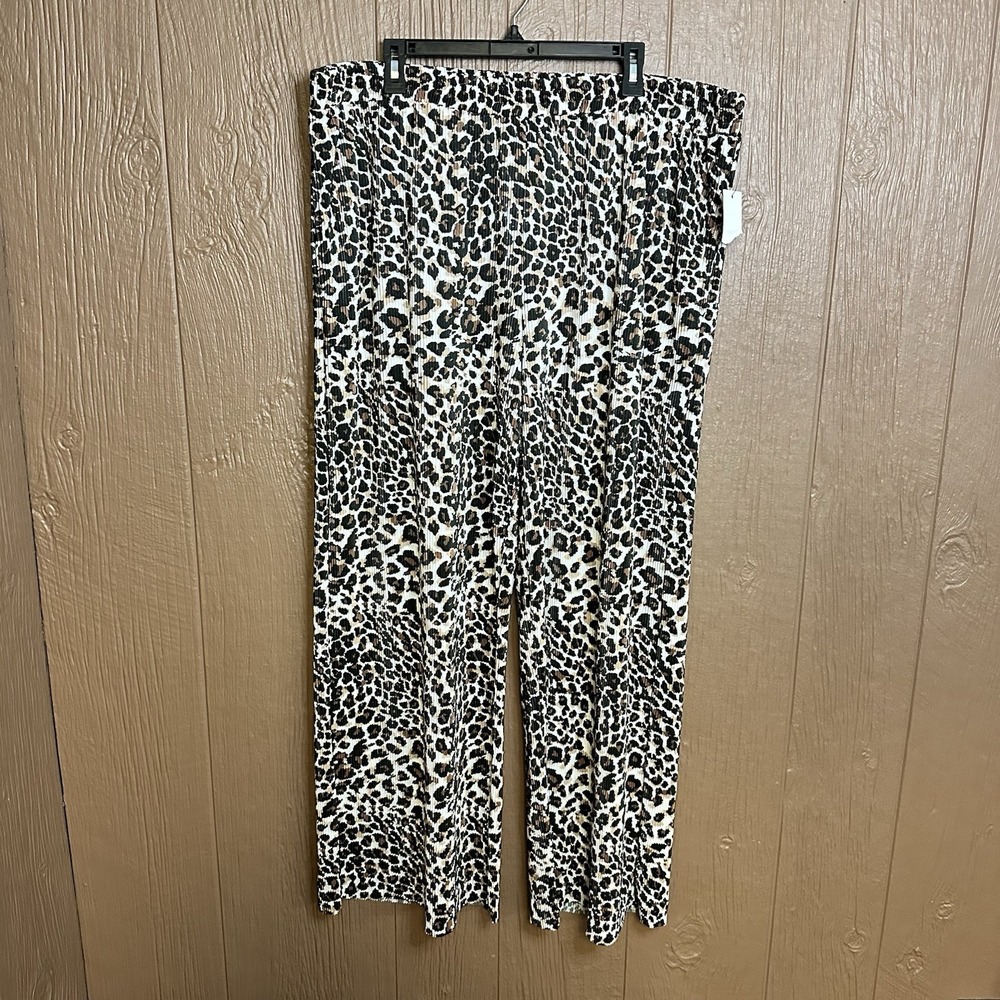 NWT Imtempo Cheetah Print Plisse Loungepants Sz 2X Silky Pockets Elastic Waist